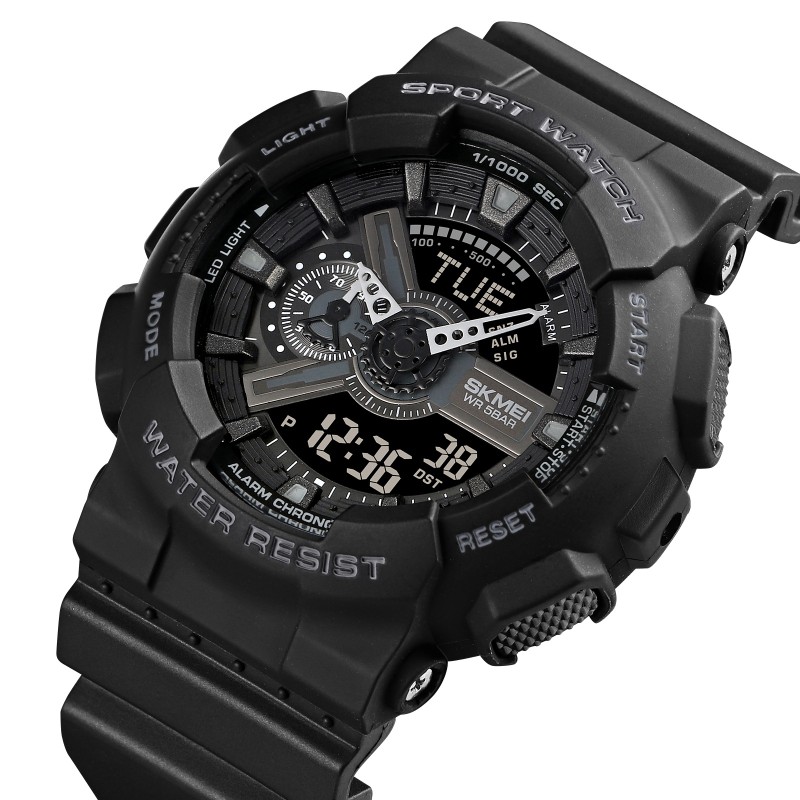 Мужские тактические часы Skmei 1834 Black с комбинированным циферблатом и водозащитой 5 ATM