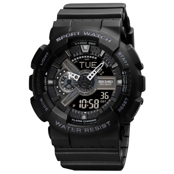 Мужские тактические часы Skmei 1834 Black с комбинированным циферблатом и водозащитой 5 ATM
