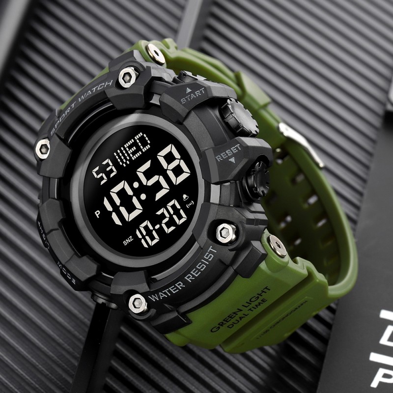 Мужские тактические часы Skmei 1968 Military-Black с электронным циферблатом и подсветкой