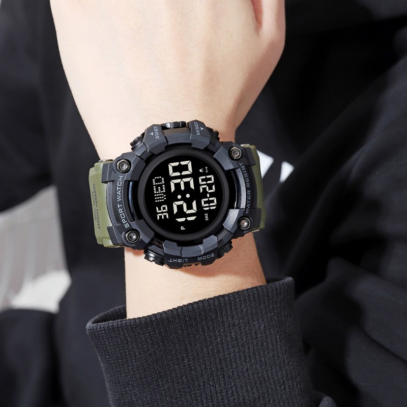 Мужские тактические часы Skmei 1968 Military-Black с электронным циферблатом и подсветкой