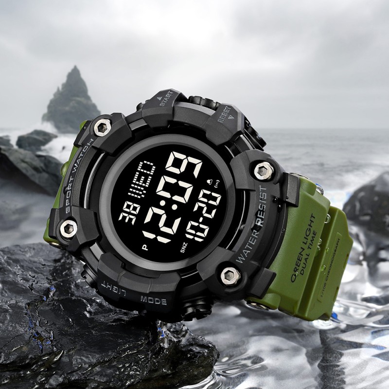 Мужские тактические часы Skmei 1968 Military-Black с электронным циферблатом и подсветкой