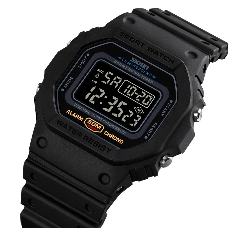 Мужские тактические часы Skmei 1628 All Black с водонепроницаемостью 5 ATM и электронным дисплеем