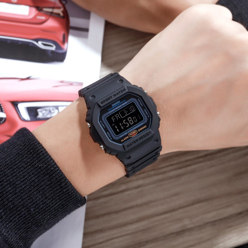 Мужские тактические часы Skmei 1628 All Black с водонепроницаемостью 5 ATM и электронным дисплеем