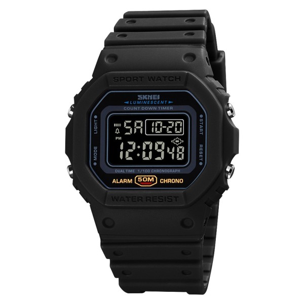Мужские тактические часы Skmei 1628 All Black с водонепроницаемостью 5 ATM и электронным дисплеем