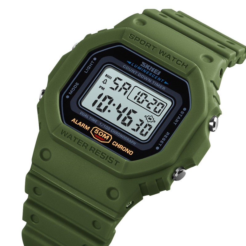 Чоловічий тактичний годинник Skmei 1628 Military Green з електронним циферблатом та підсвічуванням