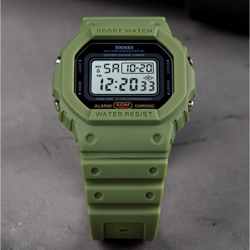 Чоловічий тактичний годинник Skmei 1628 Military Green з електронним циферблатом та підсвічуванням