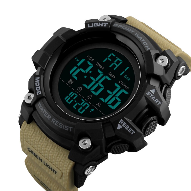 Мужские спортивные часы Skmei 1384 Black-Khaki Wrisband тактические с подсветкой
