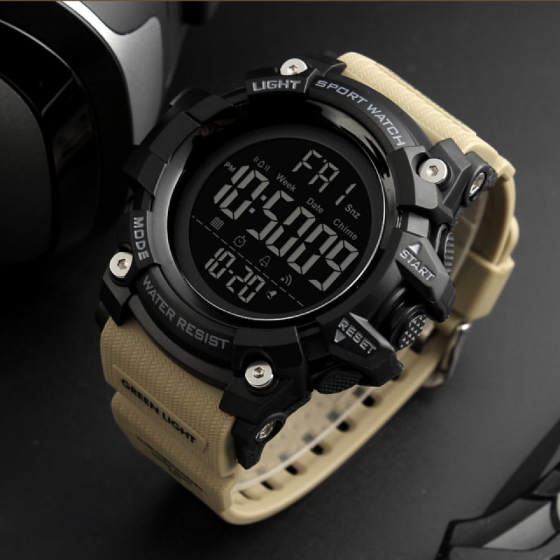 Мужские спортивные часы Skmei 1384 Black-Khaki Wrisband тактические с подсветкой