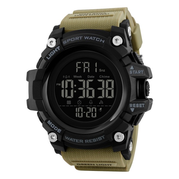 Мужские спортивные часы Skmei 1384 Black-Khaki Wrisband тактические с подсветкой