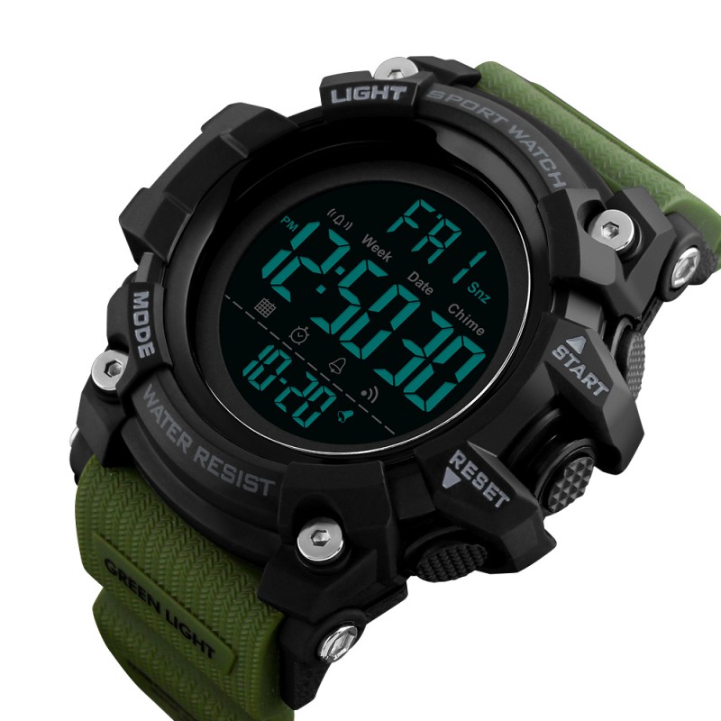 Мужские спортивные часы Skmei 1384 Black-Military с водонепроницаемостью 5 ATM и будильником