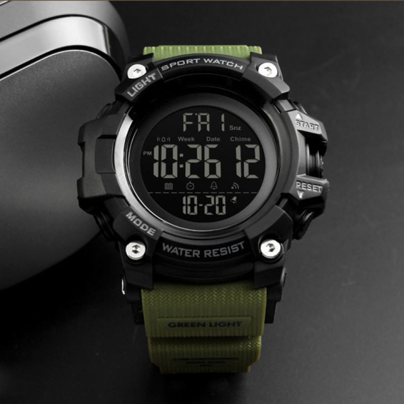 Мужские спортивные часы Skmei 1384 Black-Military с водонепроницаемостью 5 ATM и будильником