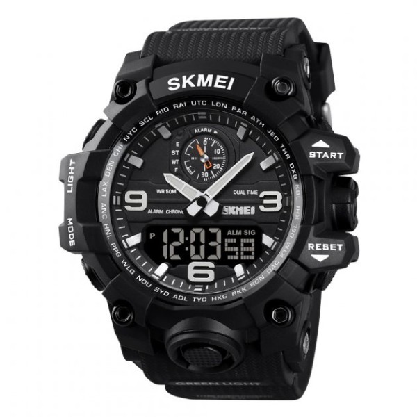Чоловічий годинник Skmei 1586 Black тактичний спортивний з комбінованим циферблатом та 5 ATM