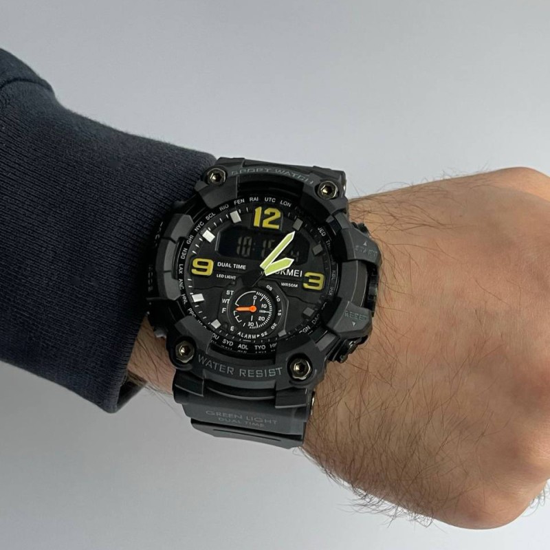 Чоловічий тактичний годинник Skmei 1520BK All Black з комбінованим циферблатом та підсвічуванням