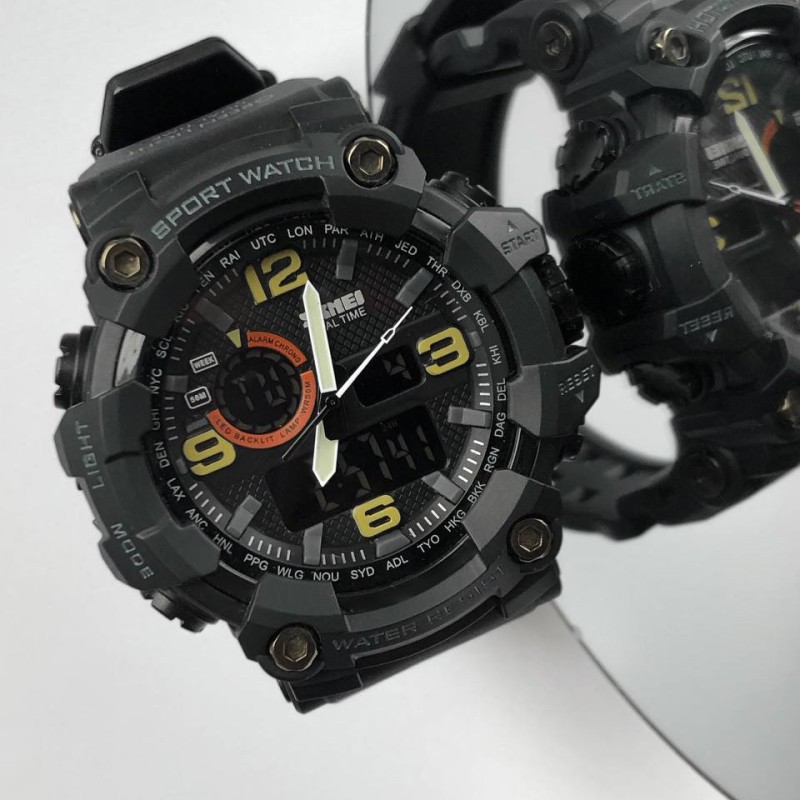 Чоловічий тактичний годинник Skmei 1520BK All Black з комбінованим циферблатом та підсвічуванням