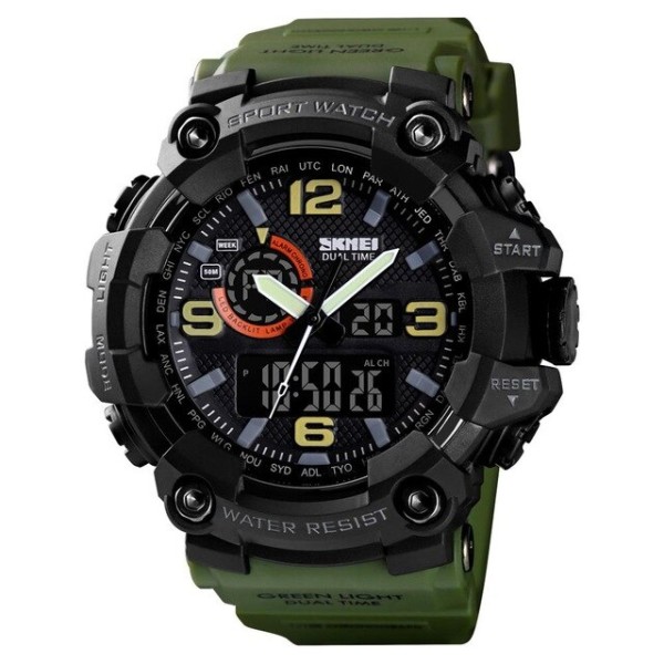 Мужские часы Skmei 1520AG Black-Military Wristband тактические с комбинированным циферблатом