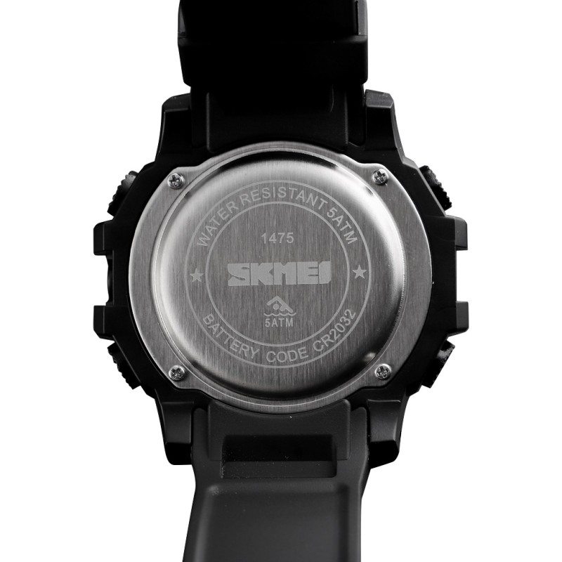 Чоловічий тактичний годинник Skmei 1475BK All Black з електронним циферблатом та захистом 5 ATM