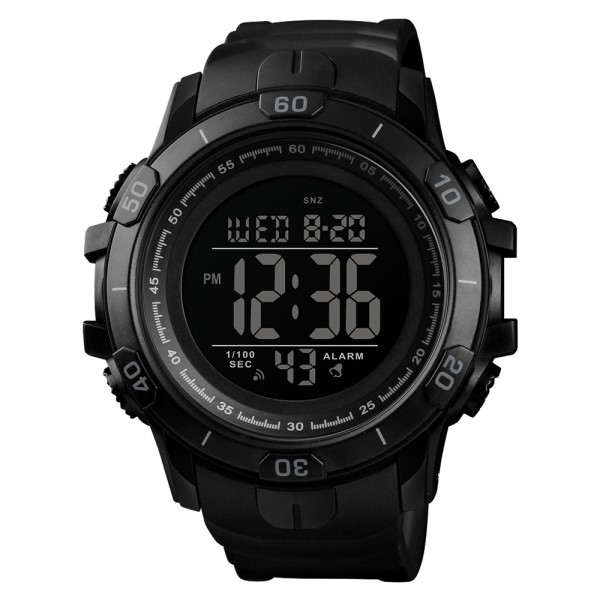 Чоловічий тактичний годинник Skmei 1475BK All Black з електронним циферблатом та захистом 5 ATM