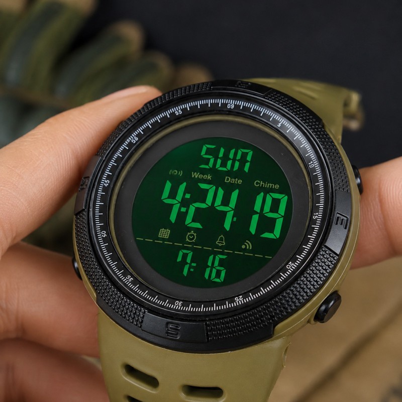 Чоловічий тактичний годинник Skmei 1251AG Military Зелений з електронним циферблатом та підсвіткою