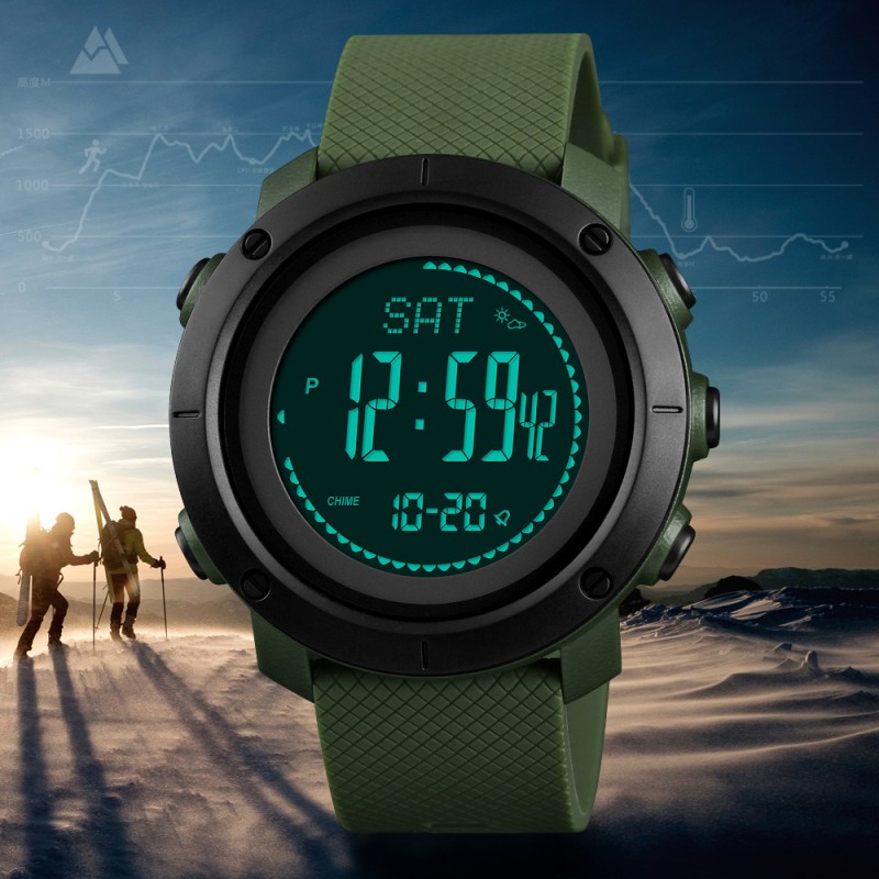 Чоловічий тактичний годинник Skmei 1418AG Army Green з компасом та альтиметром