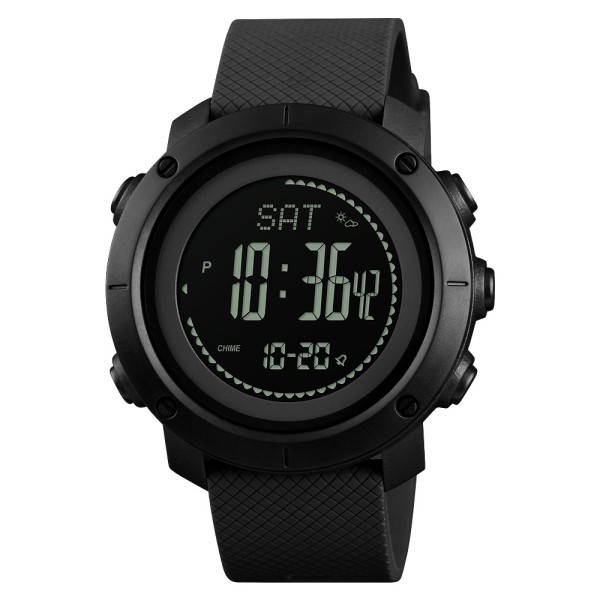Чоловічий тактичний годинник Skmei 1427BK Black з компасом, крокоміром та підсвічуванням