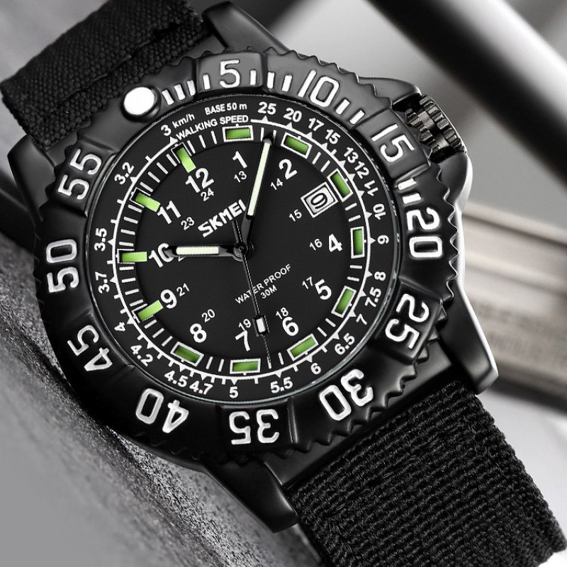 Чоловічий тактичний годинник Skmei 9281BK Black з нейлоновим ремінцем та мінеральним склом