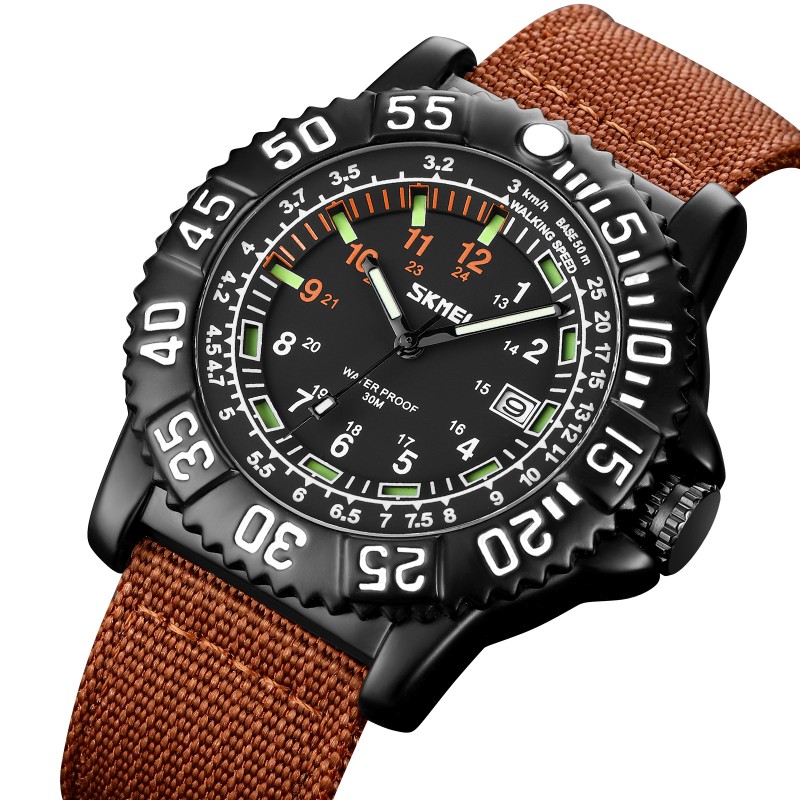 Мужские часы Skmei 9281BN Brown с нейлоновым ремешком и минеральным стеклом