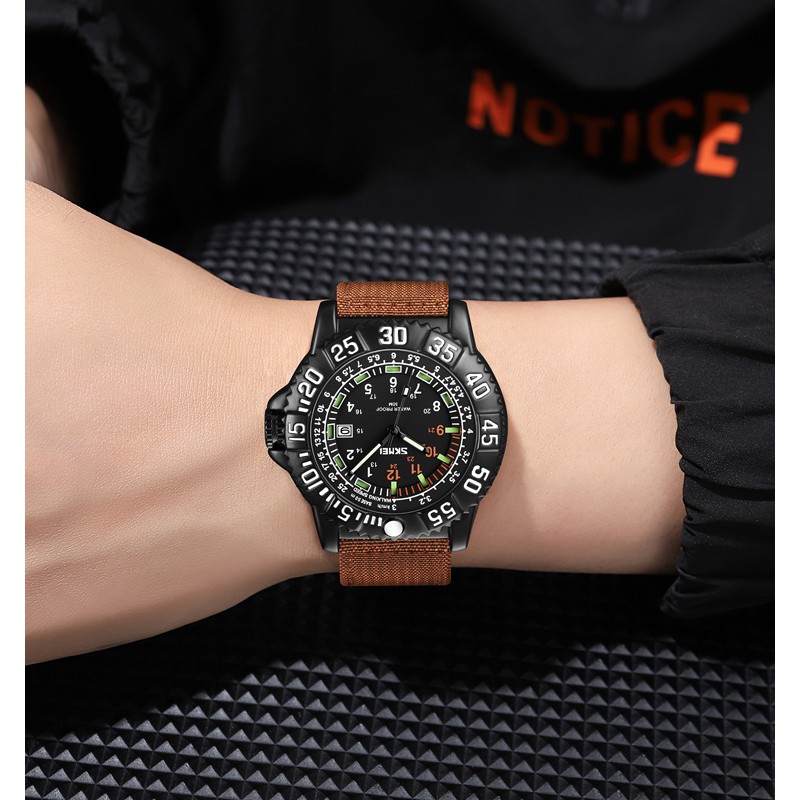 Мужские часы Skmei 9281BN Brown с нейлоновым ремешком и минеральным стеклом