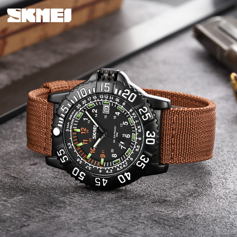 Мужские часы Skmei 9281BN Brown с нейлоновым ремешком и минеральным стеклом