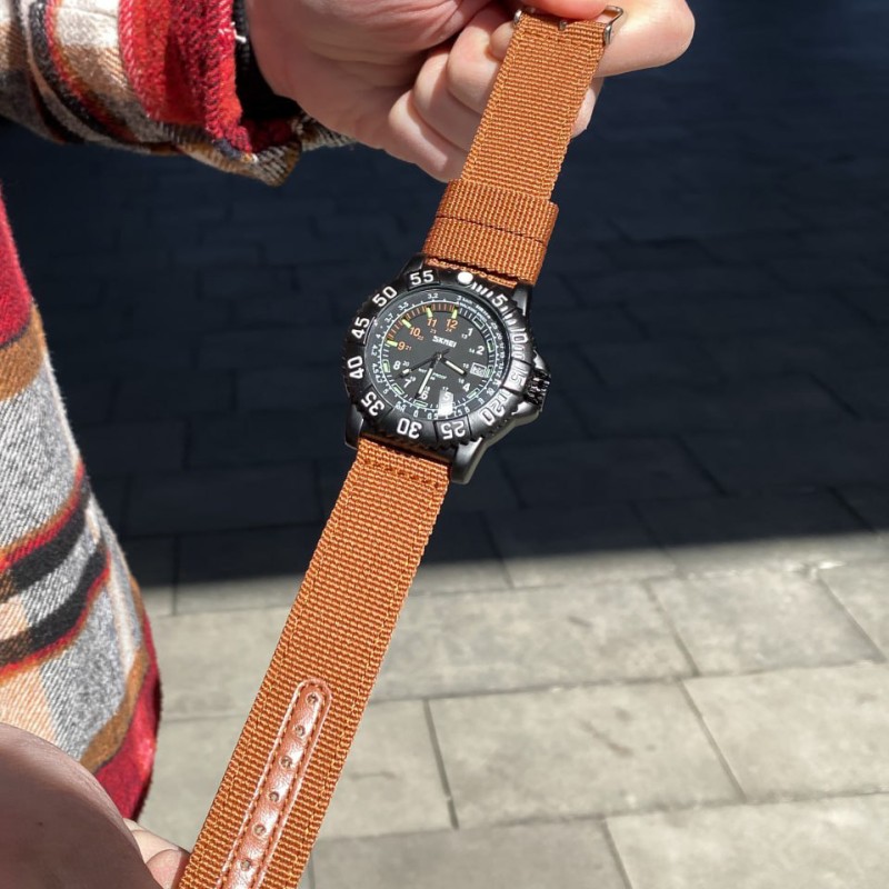 Мужские часы Skmei 9281BN Brown с нейлоновым ремешком и минеральным стеклом