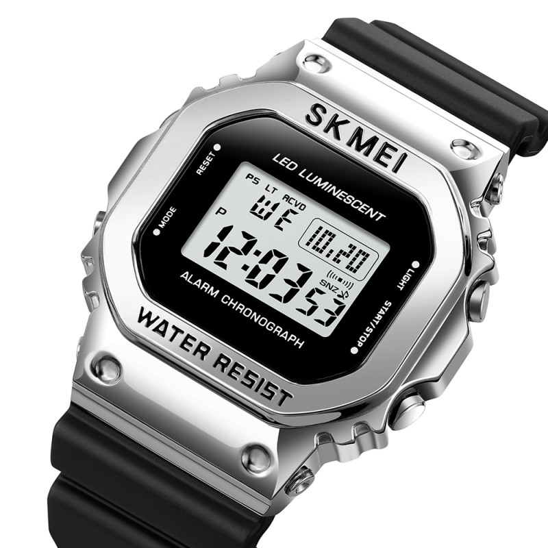 Наручные часы Skmei 1851SIBK Silver Black спортивные электронные с подсветкой