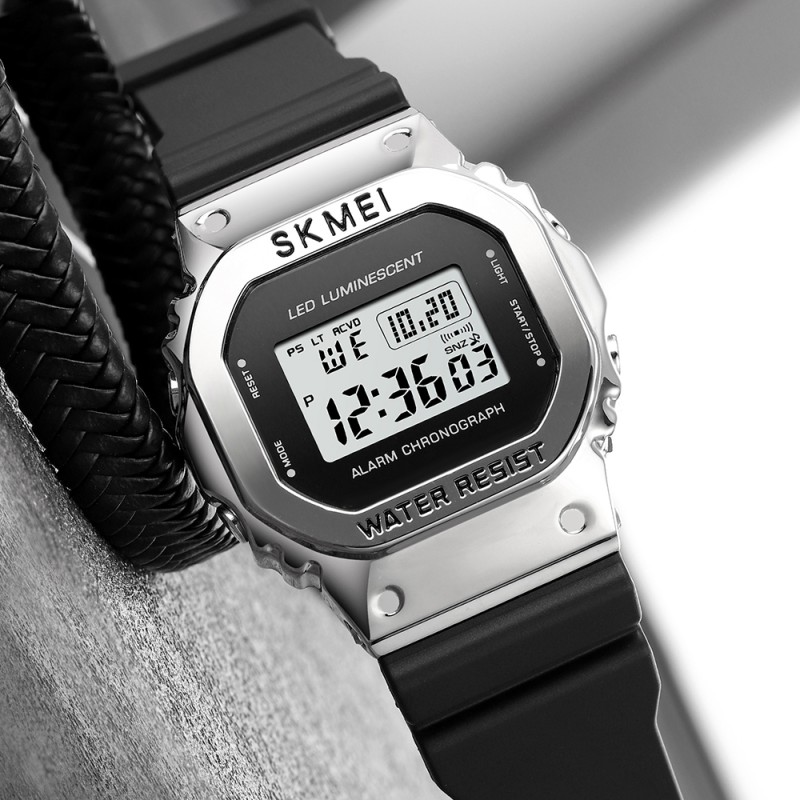 Наручные часы Skmei 1851SIBK Silver Black спортивные электронные с подсветкой