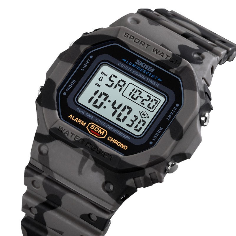 Чоловічий тактичний годинник Skmei 1628CMGY Camo gray з електронним циферблатом та підсвічуванням