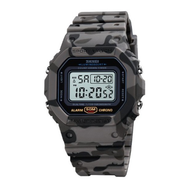 Чоловічий тактичний годинник Skmei 1628CMGY Camo gray з електронним циферблатом та підсвічуванням