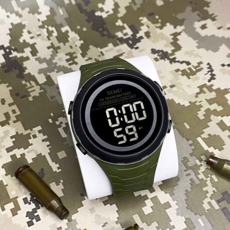 Чоловічий тактичний годинник Skmei 1675AG Army Green з підсвіткою та захистом 5 ATM