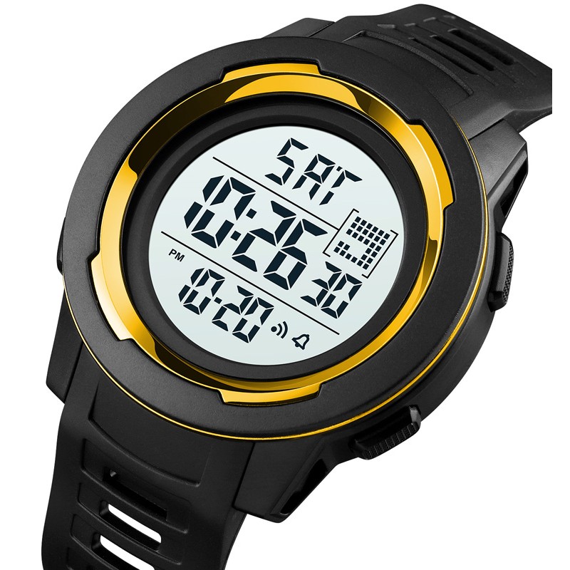 Мужские спортивные часы Skmei 1731GDWT Gold-White с электронным циферблатом и подсветкой
