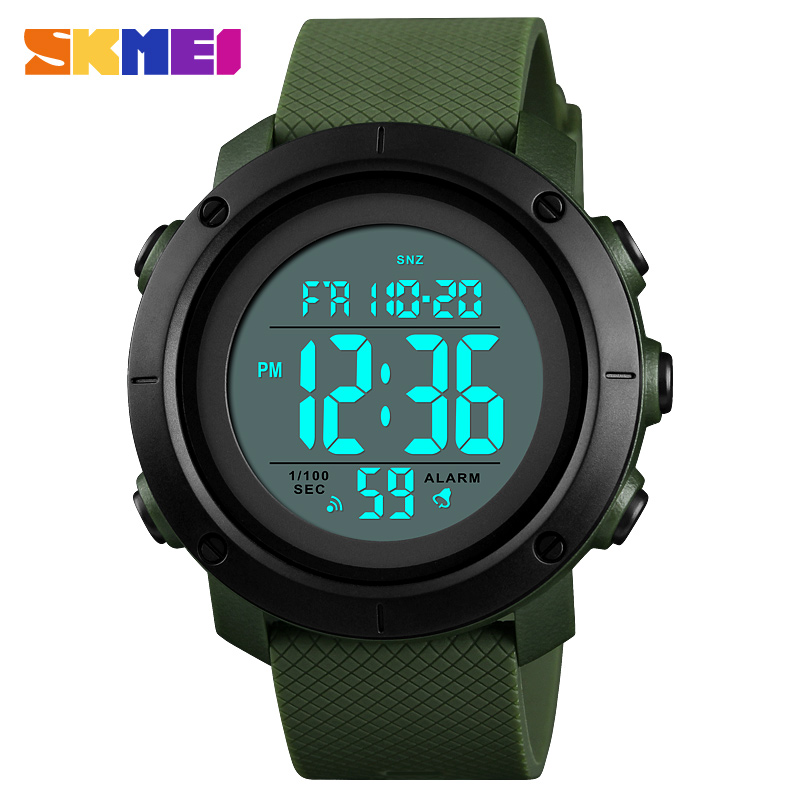 Чоловічий тактичний годинник Skmei 1434AGWT Army Green-White з електронним циферблатом та підсвічуванням