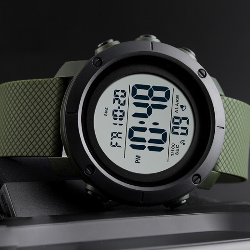 Чоловічий тактичний годинник Skmei 1434AGWT Army Green-White з електронним циферблатом та підсвічуванням