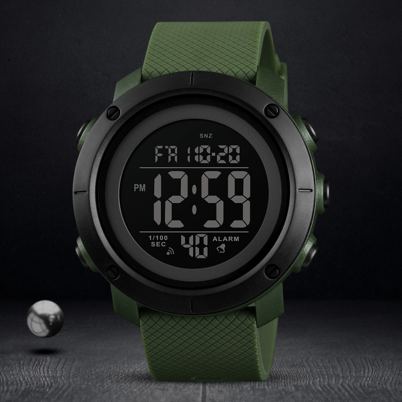 Чоловічий тактичний годинник Skmei 1434AGBK Army Green-Black з електронним циферблатом та водонепроникністю 5 ATM
