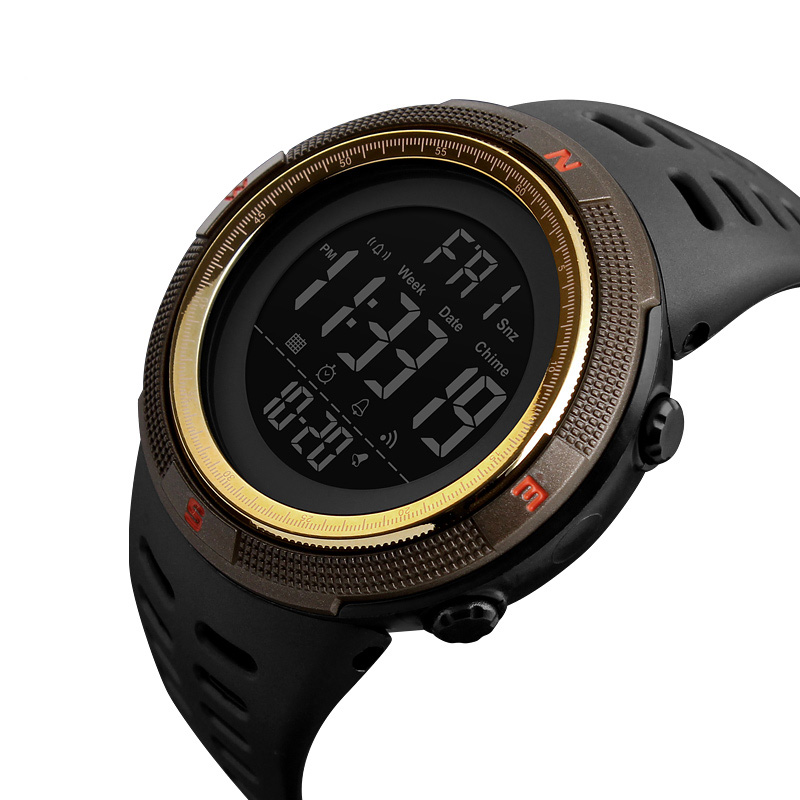 Мужские спортивные часы Skmei 1251GD Gold с электронным циферблатом и подсветкой