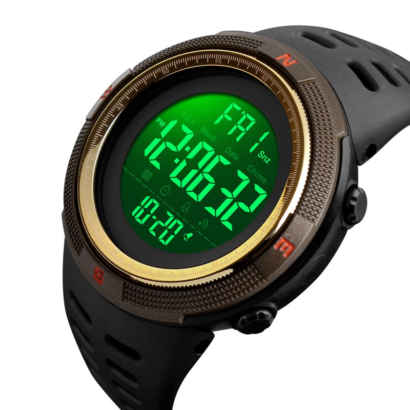 Мужские спортивные часы Skmei 1251GD Gold с электронным циферблатом и подсветкой