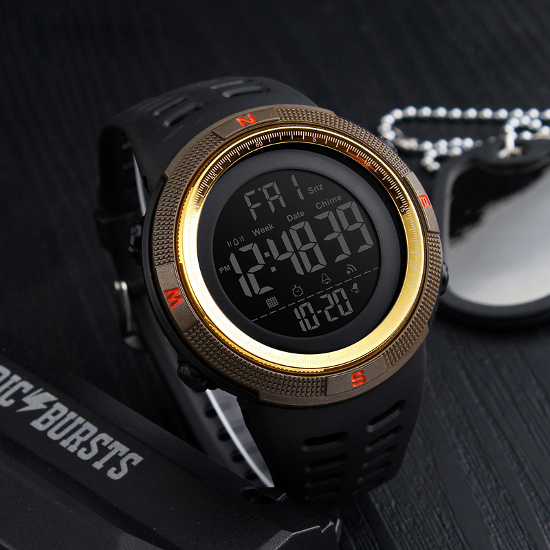 Мужские спортивные часы Skmei 1251GD Gold с электронным циферблатом и подсветкой