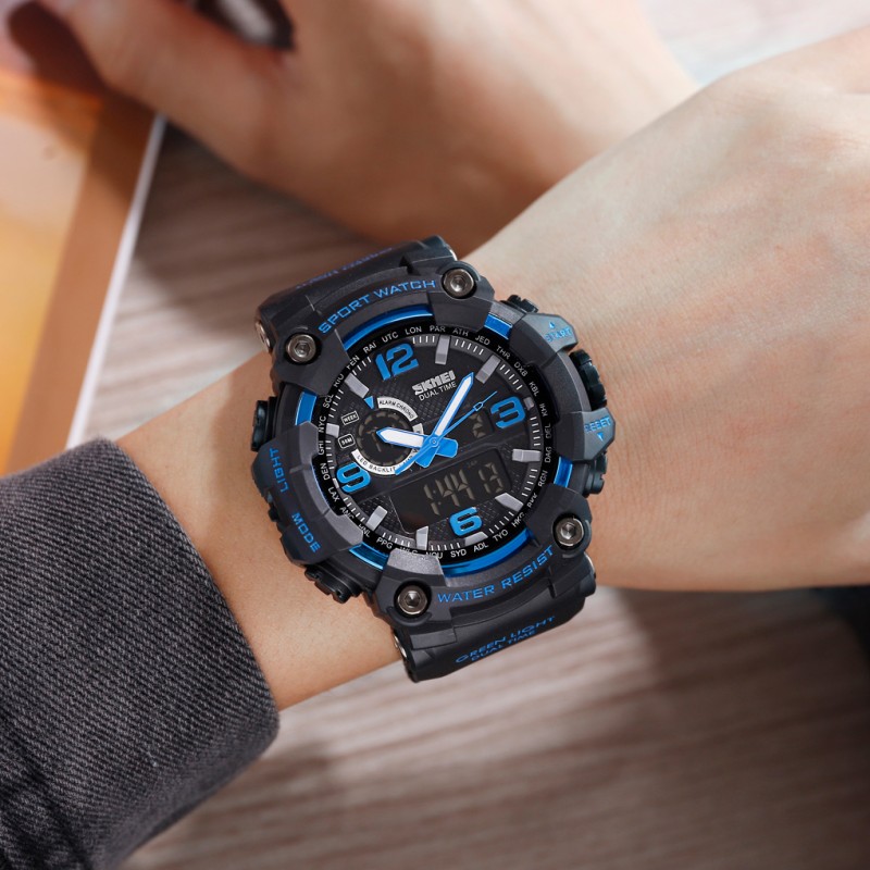 Чоловічий спортивний годинник Skmei 1520BU Blue з комбінованим циферблатом та захистом 5 ATM