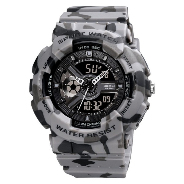 Чоловічий тактичний годинник Skmei 1689CMGY camo gray з комбінованим циферблатом та захистом 5 ATM