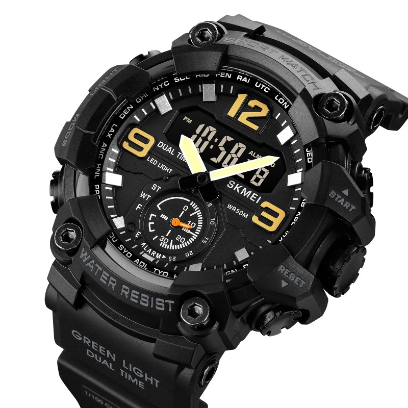 Мужские тактические часы Skmei 1965BK black с комбинированным циферблатом и подсветкой