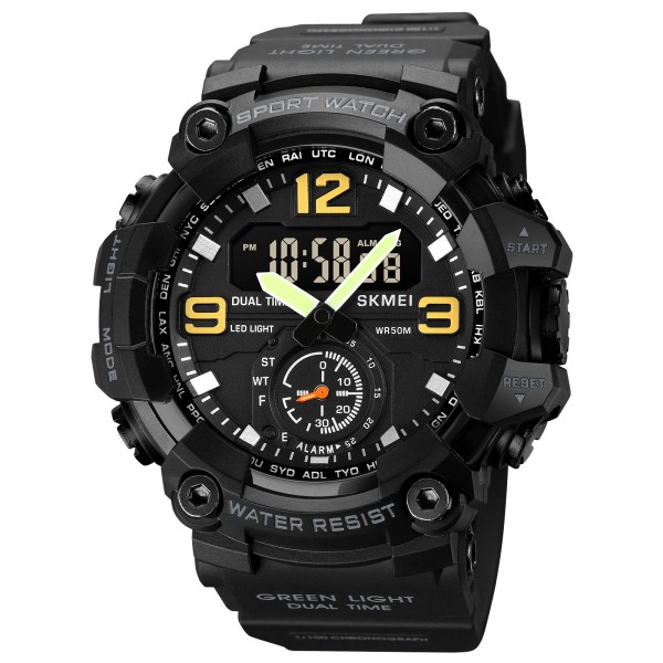 Мужские тактические часы Skmei 1965BK black с комбинированным циферблатом и подсветкой