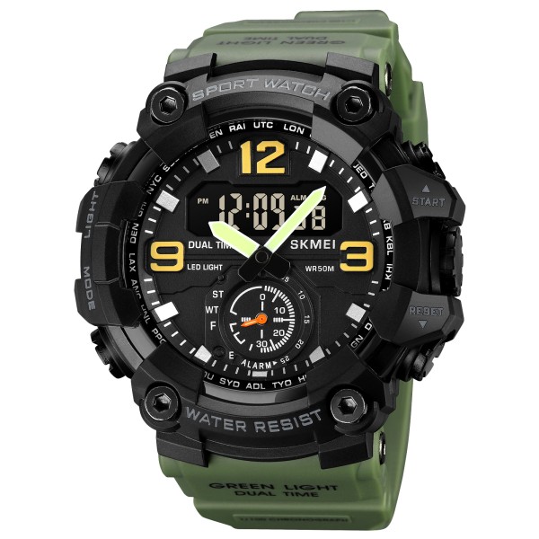 Мужские тактические часы Skmei 1965AG Army Green с комбинированным циферблатом и подсветкой