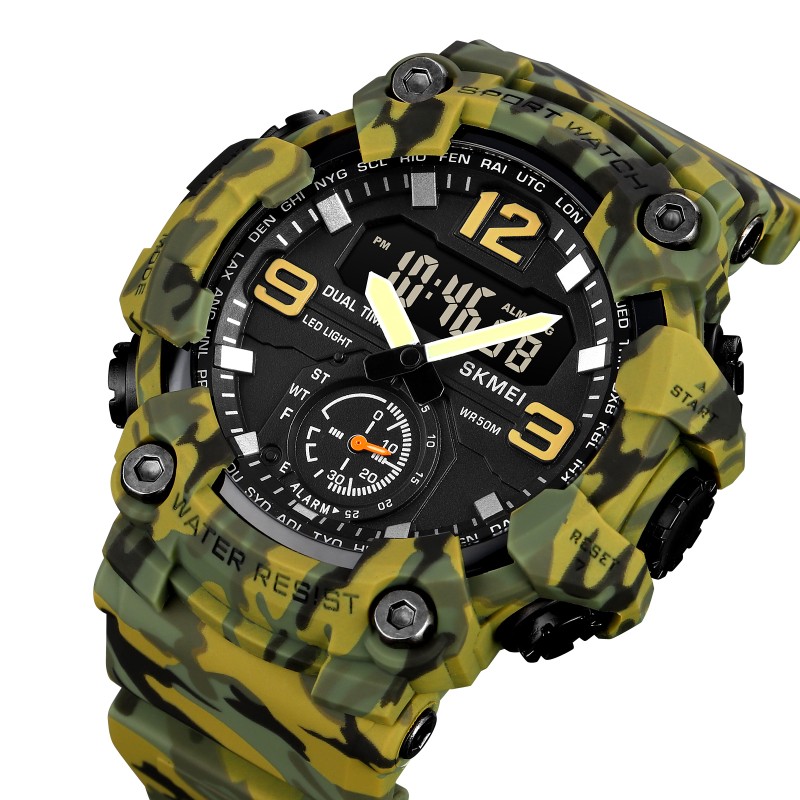 Чоловічий тактичний годинник Skmei 1965CMGN Camo Green з комбінованим циферблатом та водозахистом 5 ATM