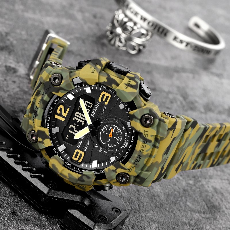 Чоловічий тактичний годинник Skmei 1965CMGN Camo Green з комбінованим циферблатом та водозахистом 5 ATM