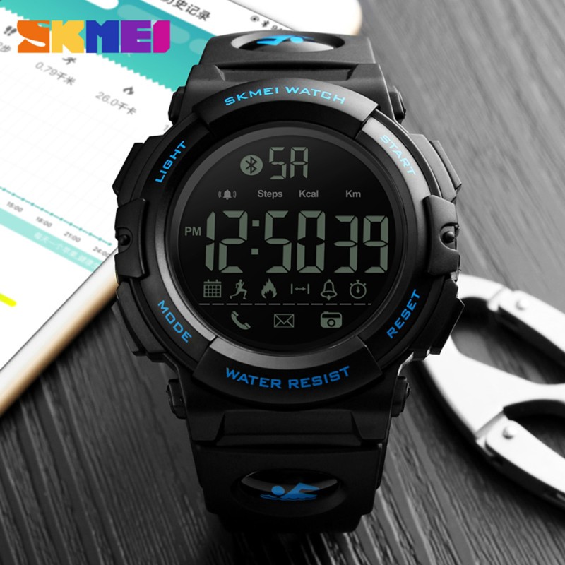 Мужские смарт-часы Skmei 1303BU Blue с фитнес-трекером и Bluetooth, водонепроницаемость 5 ATM