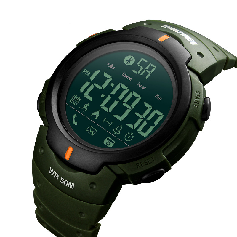 Мужские умные часы Skmei 1301AG Army Green Smart Watch с Bluetooth и шагомером
